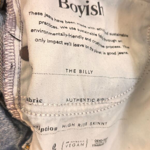 Boyish By HER The Billy High Rise Skinny Jeans 24 Medium Wash Blue Button Fly - Picture 8 of 10